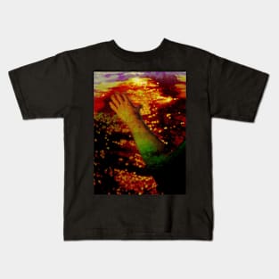 Digital collage and special processing. Ugly close up, amazing on distance. Mesmerizing. Hand, view. Life and death. Darker. Kids T-Shirt